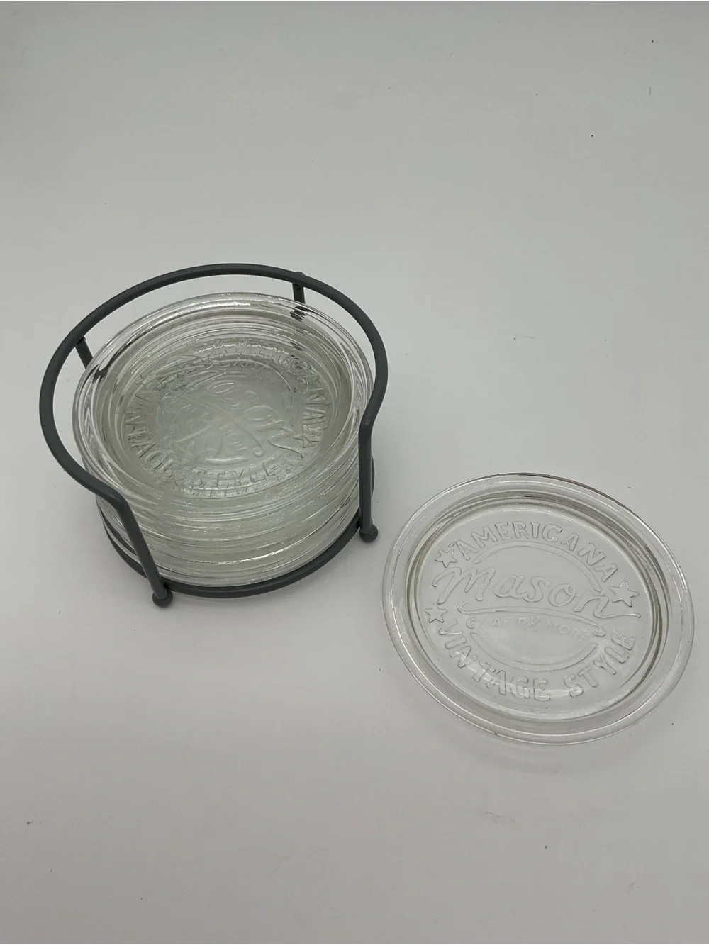 Mason Glass Coaster Set with Metal Holder - Clear